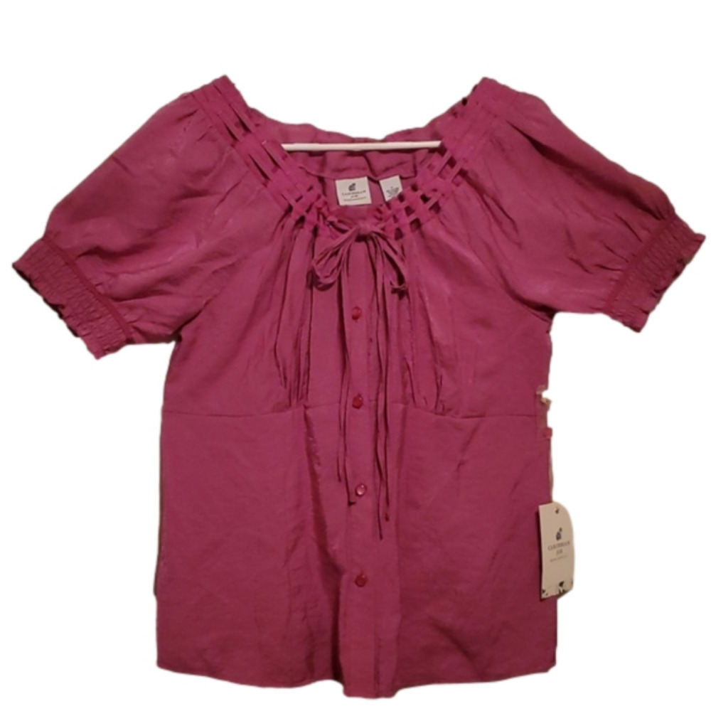 NWT Caribbean Joe Women's Lavender Button Up Fitted Tunic Top Size Medium